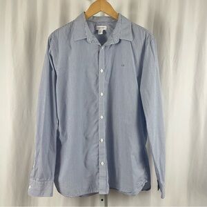 Calvin Klein Large Pinstripe Collared Button Up Shirt Preppy